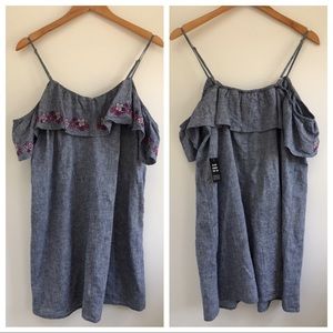 NWT Express Floral Embroidered Denim Shift Dress